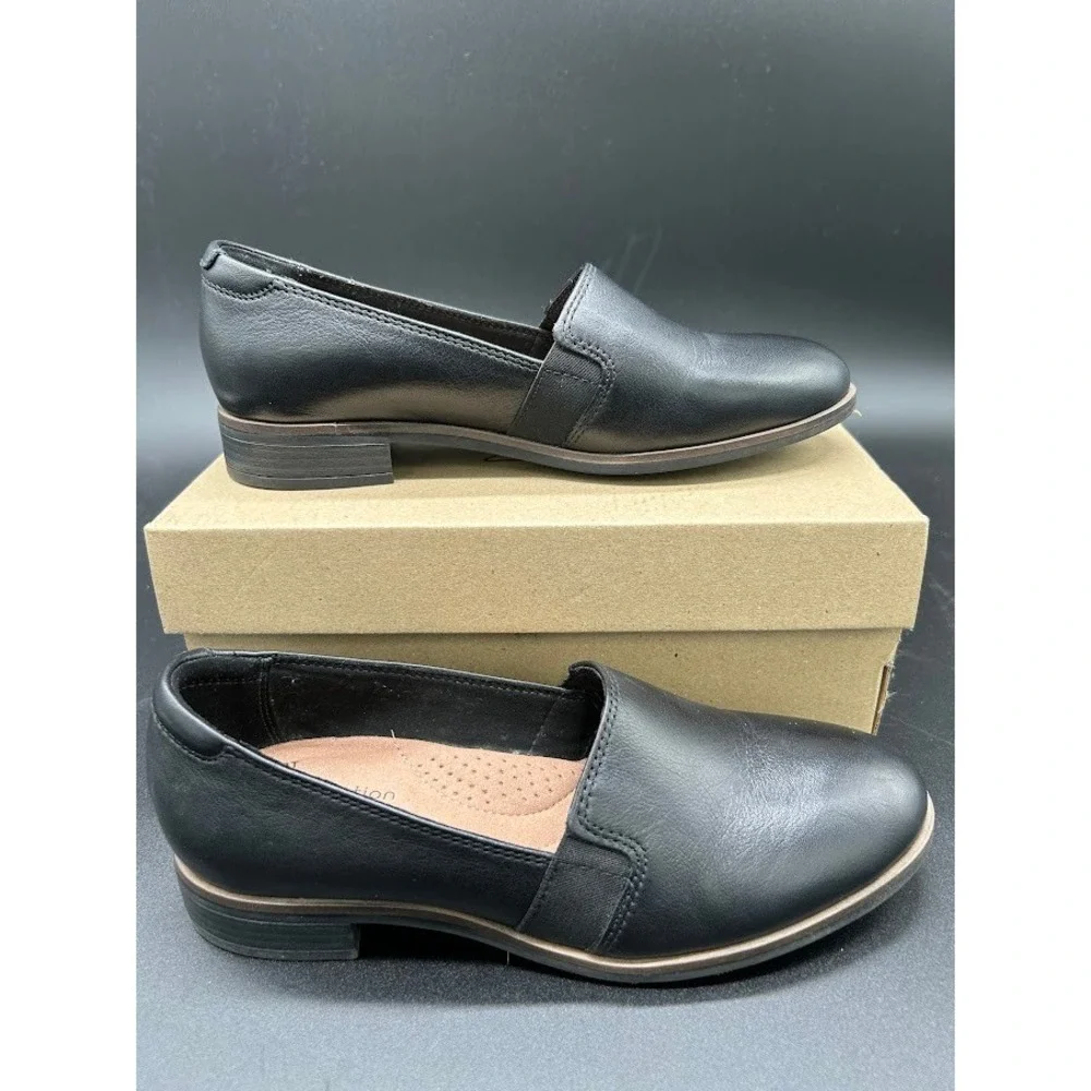 Clarks Collection Juliet Loxley Black‎ Leather Loafer Flats Women's Shoes